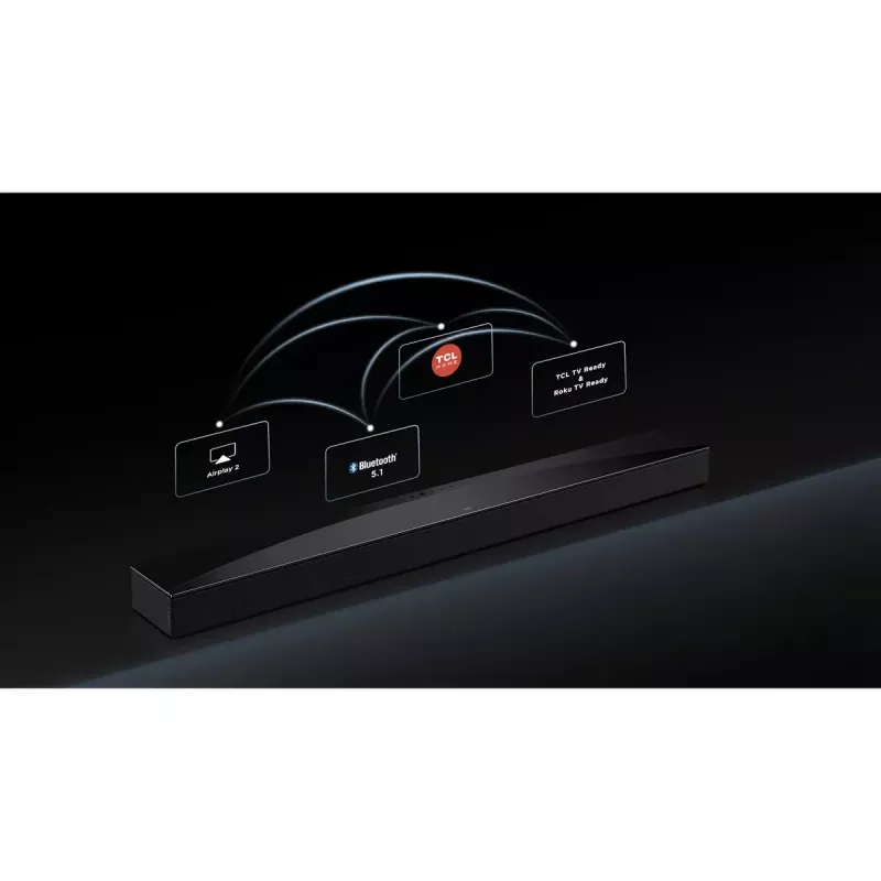 Barra de sonido TCL Q75H 620W 5.1.2 canales con subwoofer activo inalámbrico, HDMI 2.1, Bluetooth 5.3, Wi-Fi 5, 1040×110×58 mm