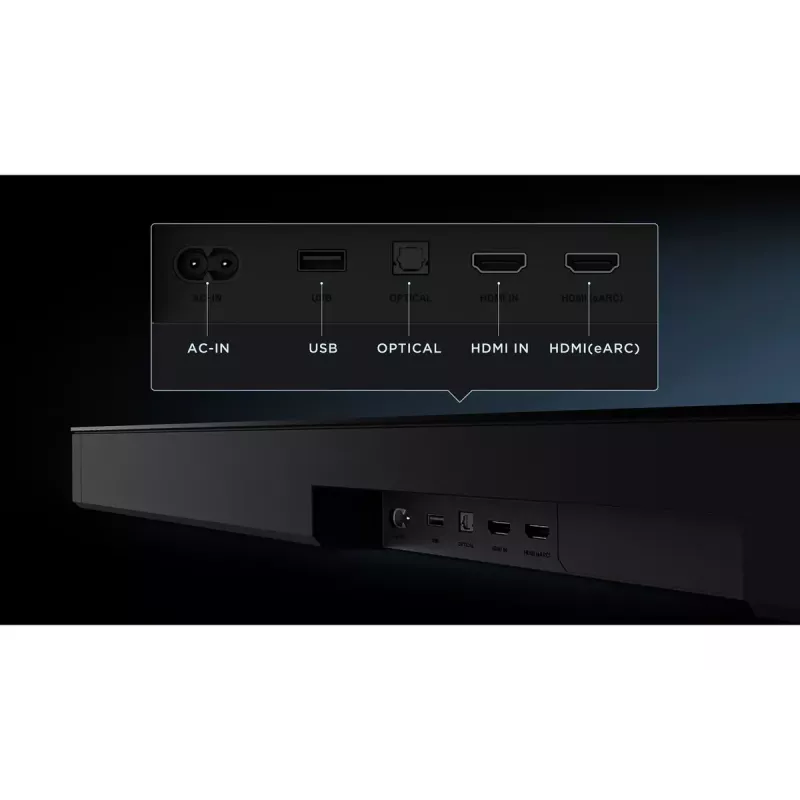 Barra de sonido TCL Q75H 620W 5.1.2 canales con subwoofer activo inalámbrico, HDMI 2.1, Bluetooth 5.3, Wi-Fi 5, 1040×110×58 mm