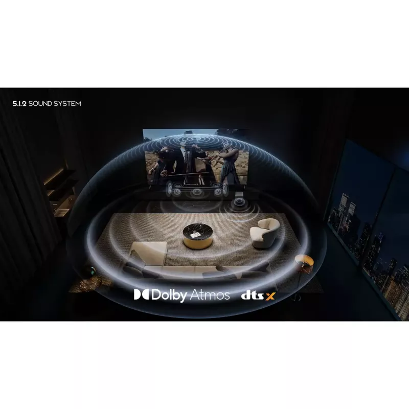 Barra de sonido TCL Q75H 620W 5.1.2 canales con subwoofer activo inalámbrico, HDMI 2.1, Bluetooth 5.3, Wi-Fi 5, 1040×110×58 mm