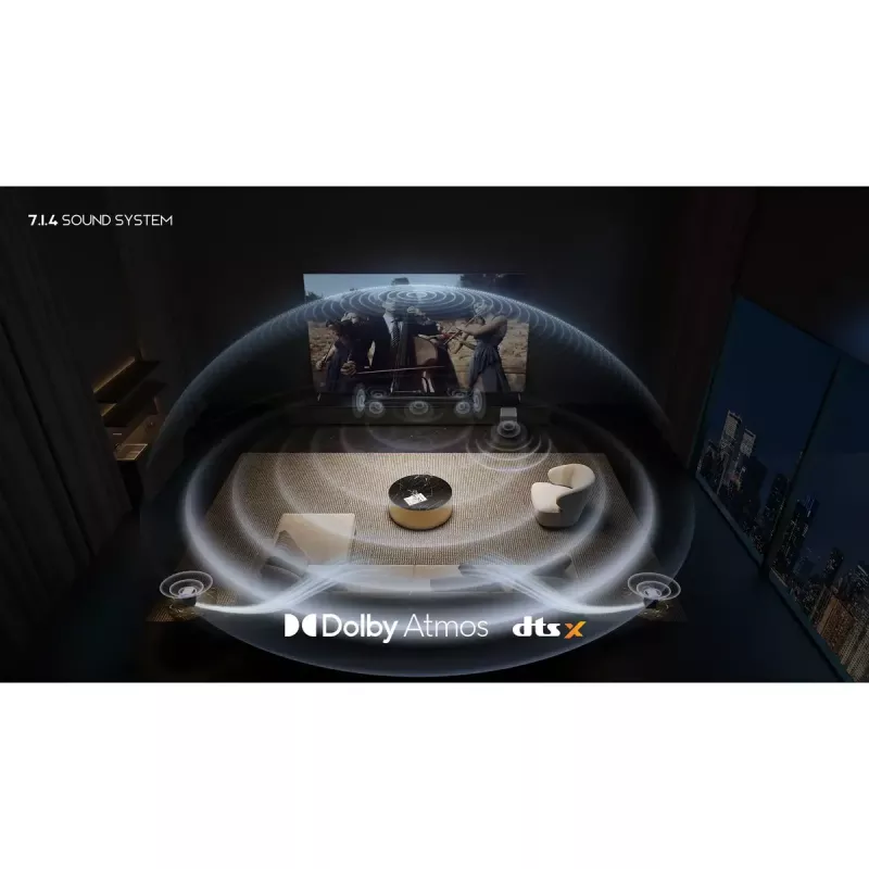 Barra de sonido TCL Q Q85H Class 7.1.4 canales con Dolby Atmos, subwoofer inalámbrico y altavoces surround inalámbricos
