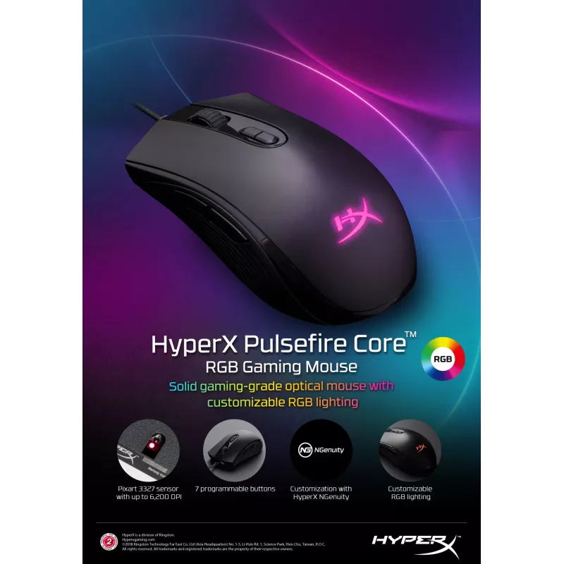 HyperX Pulsefire Core – Ratón gaming (Negro)