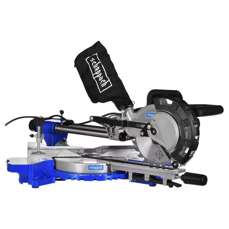 Sierra de inglete Scheppach HM216 2000 W, 4700 rpm, profundidad de corte 65 mm, ancho de corte 340 mm, guía láser, arranque suave