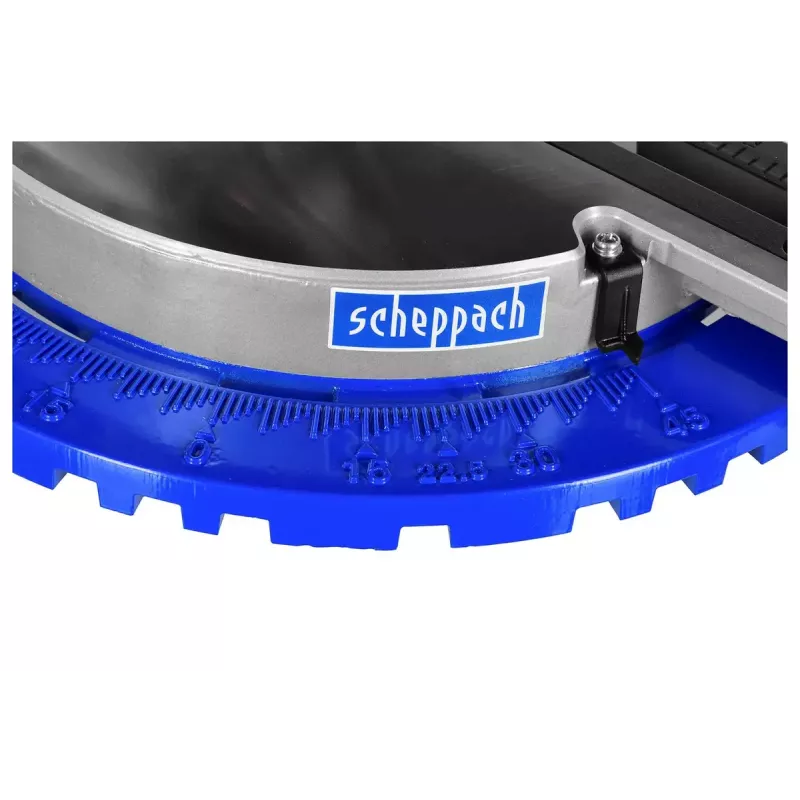 Sierra de inglete Scheppach HM216 2000 W, 4700 rpm, profundidad de corte 65 mm, ancho de corte 340 mm, guía láser, arranque suave