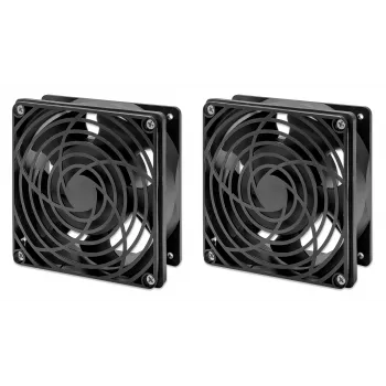 Intellinet Unidad de ventilación de 2 ventiladores para caja de pared de 19 pulgadas, montaje en techo, cable de alimentación de 1,8 m con conector macho EU CEE 7/7, formato 120 x 120 mm, set de puesta a tierra incluido, negro