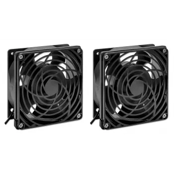 Intellinet Unidad de ventilación de 2 ventiladores para caja de pared de 19 pulgadas, montaje en techo, cable de alimentación de 1,8 m con conector macho EU CEE 7/7, formato 120 x 120 mm, set de puesta a tierra incluido, negro