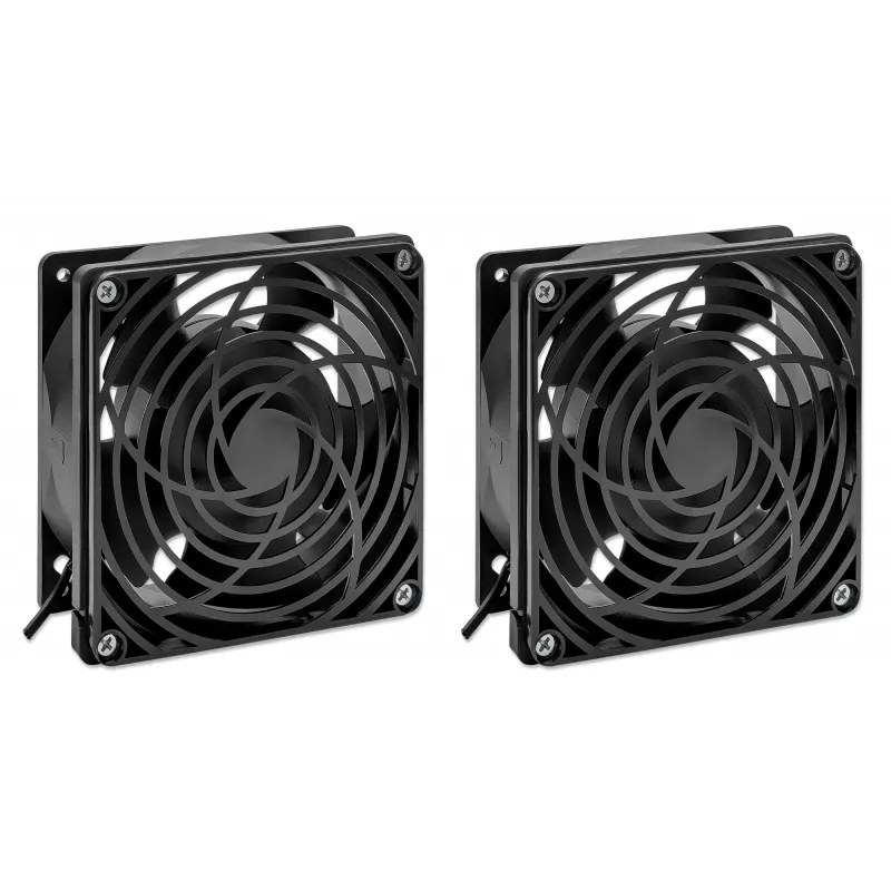 Intellinet Unidad de ventilación de 2 ventiladores para caja de pared de 19 pulgadas, montaje en techo, cable de alimentación de 1,8 m con conector macho EU CEE 7/7, formato 120 x 120 mm, set de puesta a tierra incluido, negro