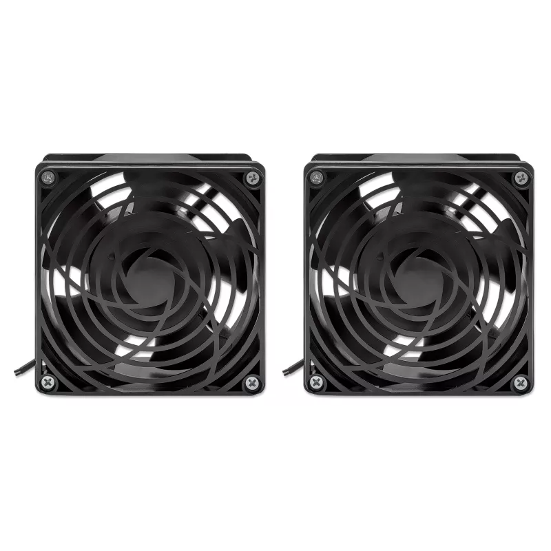 Intellinet Unidad de ventilación de 2 ventiladores para caja de pared de 19 pulgadas, montaje en techo, cable de alimentación de 1,8 m con conector macho EU CEE 7/7, formato 120 x 120 mm, set de puesta a tierra incluido, negro