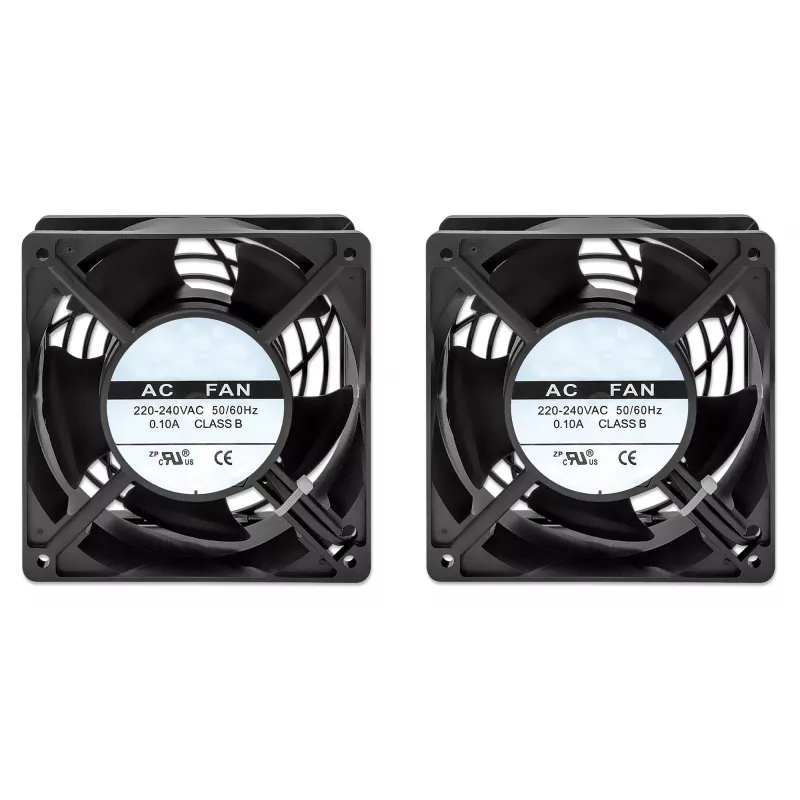 Intellinet Unidad de ventilación de 2 ventiladores para caja de pared de 19 pulgadas, montaje en techo, cable de alimentación de 1,8 m con conector macho EU CEE 7/7, formato 120 x 120 mm, set de puesta a tierra incluido, negro