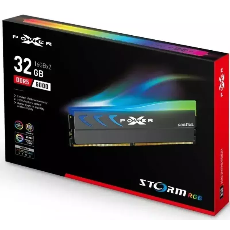 Módulo RAM Silicon Power Storm RGB DDR5 32GB (2x16GB) 6000MT/s CL36 1,35V disipador RGB