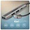 Hub USB AXAGON HUE-STA — regleta de aluminio de 4 puertos, 1× USB-A 5 Gbit/s + 2× USB-A y 1× USB-C 480 Mbit/s, host USB-A, gris