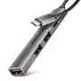 Hub USB AXAGON HUE-STC, regleta de aluminio de 4 puertos, 1x USB-A 5 Gbit/s + 2x USB-A y 1x USB-C 480 Mbit/s, host USB-C, cable de 12 cm, gris