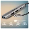 Hub USB AXAGON HUE-STC, regleta de aluminio de 4 puertos, 1x USB-A 5 Gbit/s + 2x USB-A y 1x USB-C 480 Mbit/s, host USB-C, cable de 12 cm, gris