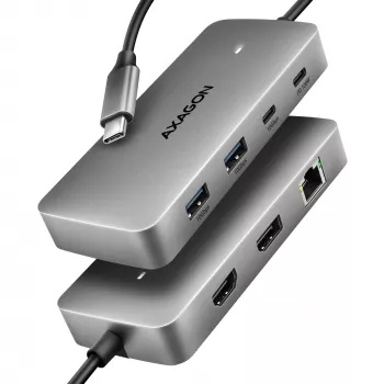 Axagon HMC-CUB83X2 Hub USB 10Gbps, 2x USB-A, USB-C, HDMI y DP 4K/144Hz, RJ-45, PD 100W