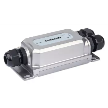 Extensor Gigabit PoE++ Intellinet para exterior antivandálico de 2 puertos, dos puertos de 30 W, extiende PoE hasta 100 m, presupuesto de potencia de 60 W, compatible con IEEE 802.3bt (4PPoE), IP67 impermeable, certificado IK10, carcasa de metal