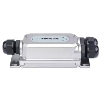 Extensor Gigabit PoE++ Intellinet para exterior antivandálico de 2 puertos, dos puertos de 30 W, extiende PoE hasta 100 m, presupuesto de potencia de 60 W, compatible con IEEE 802.3bt (4PPoE), IP67 impermeable, certificado IK10, carcasa de metal