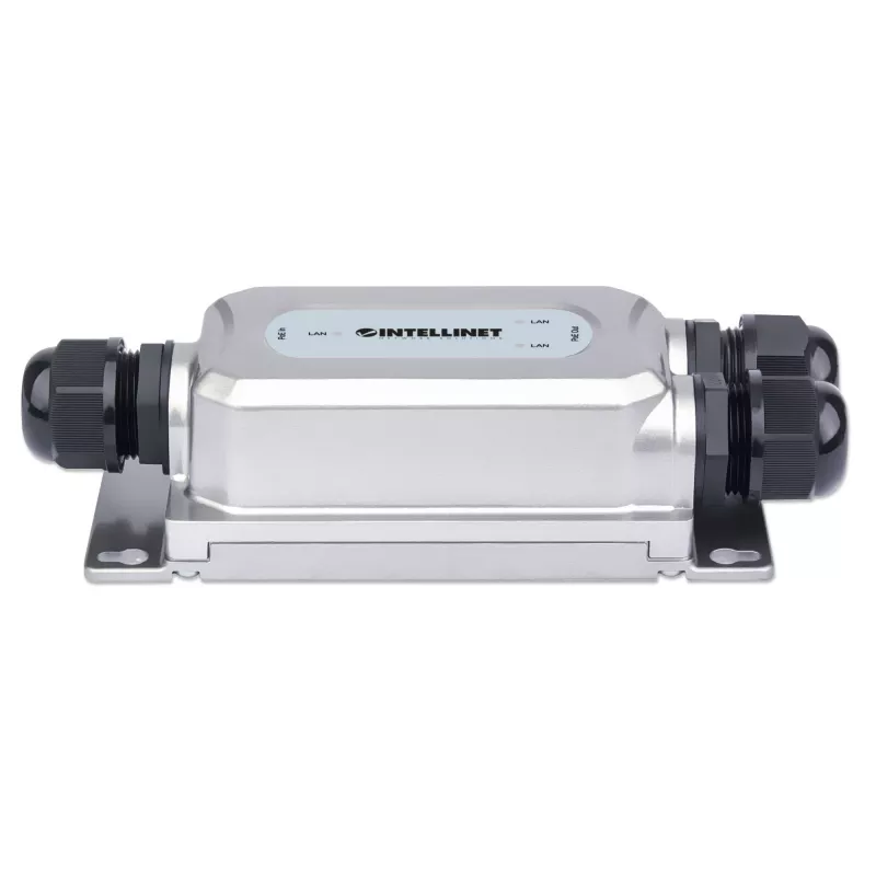 Extensor Gigabit PoE++ Intellinet para exterior antivandálico de 2 puertos, dos puertos de 30 W, extiende PoE hasta 100 m, presupuesto de potencia de 60 W, compatible con IEEE 802.3bt (4PPoE), IP67 impermeable, certificado IK10, carcasa de metal