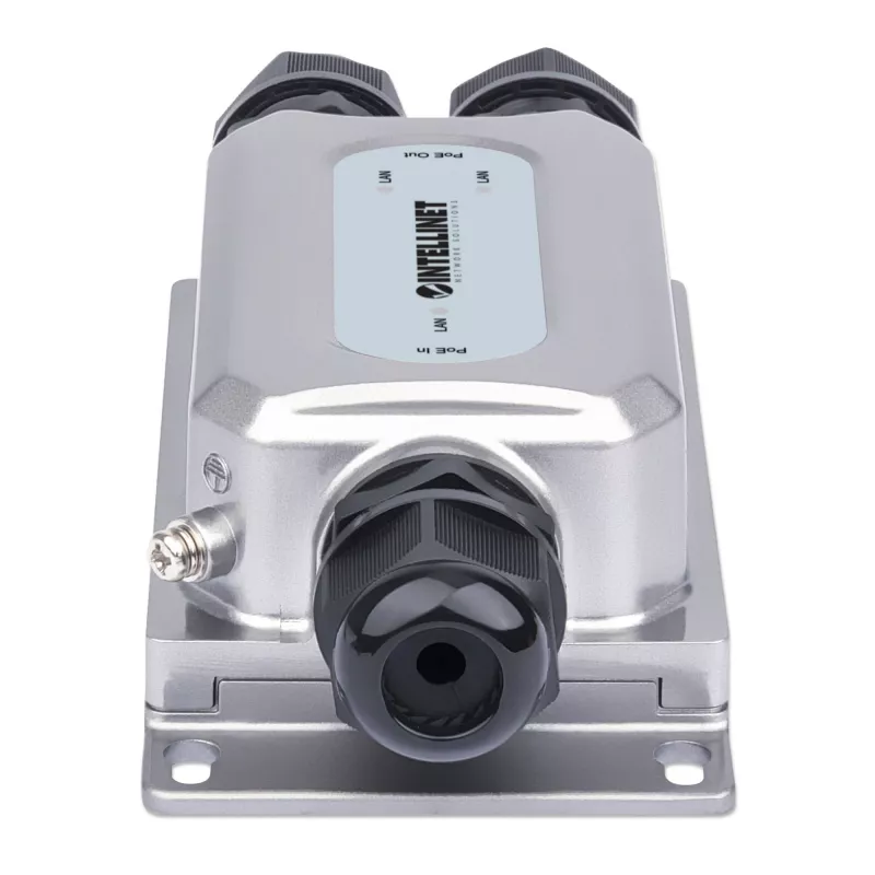 Extensor Gigabit PoE++ Intellinet para exterior antivandálico de 2 puertos, dos puertos de 30 W, extiende PoE hasta 100 m, presupuesto de potencia de 60 W, compatible con IEEE 802.3bt (4PPoE), IP67 impermeable, certificado IK10, carcasa de metal