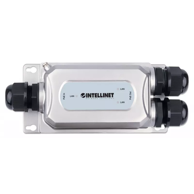 Extensor Gigabit PoE++ Intellinet para exterior antivandálico de 2 puertos, dos puertos de 30 W, extiende PoE hasta 100 m, presupuesto de potencia de 60 W, compatible con IEEE 802.3bt (4PPoE), IP67 impermeable, certificado IK10, carcasa de metal