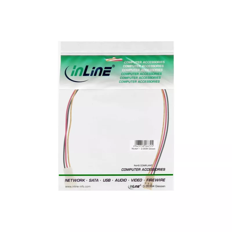 Alargador de cable de ventilador InLine 3 polos conector macho/hembra Molex longitud 1m