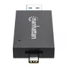 Lector/grabador de tarjetas múltiple combinado Manhattan USB-A / USB-C, 5 Gbit/s (USB 3.2 Gen1 alias USB 3.0), conector macho a ranuras microSD y SD/MMC, formato mini, SuperSpeed USB, Windows o Mac, negro/transparente, tres años de garantía