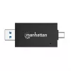 Lector/grabador de tarjetas múltiple combinado Manhattan USB-A / USB-C, 5 Gbit/s (USB 3.2 Gen1 alias USB 3.0), conector macho a ranuras microSD y SD/MMC, formato mini, SuperSpeed USB, Windows o Mac, negro/transparente, tres años de garantía