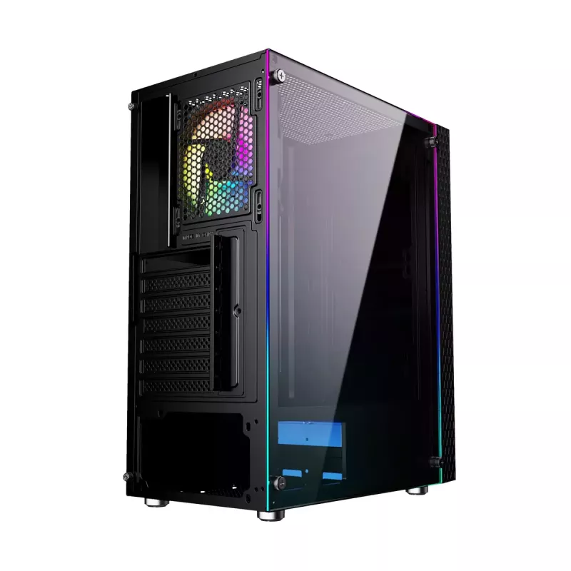 Caja de PC GEMBIRD Fornax 2500 torre Midi negra — compatibilidad ATX/ITX, cristal templado, RGB, 3x120 mm frontal, 2 bahías de 2,5 inch