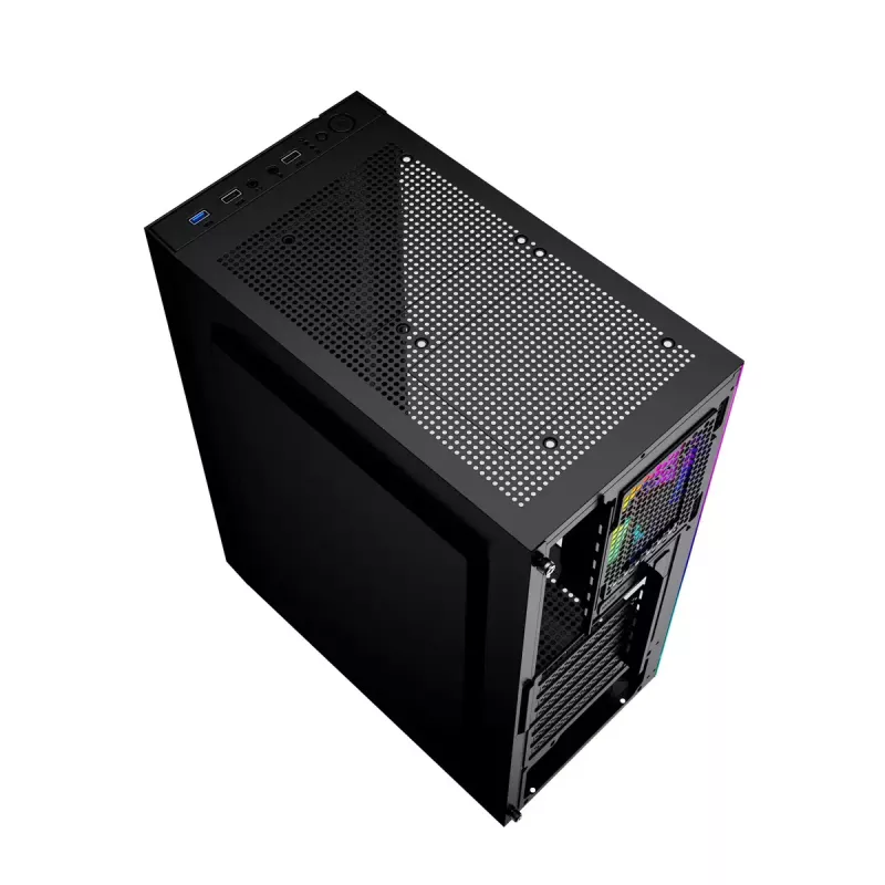 Caja de PC GEMBIRD Fornax 2500 torre Midi negra — compatibilidad ATX/ITX, cristal templado, RGB, 3x120 mm frontal, 2 bahías de 2,5 inch