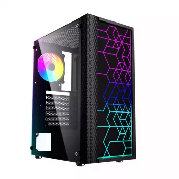 Caja de PC GEMBIRD Fornax 2500 torre Midi negra — compatibilidad ATX/ITX, cristal templado, RGB, 3x120 mm frontal, 2 bahías de 2,5