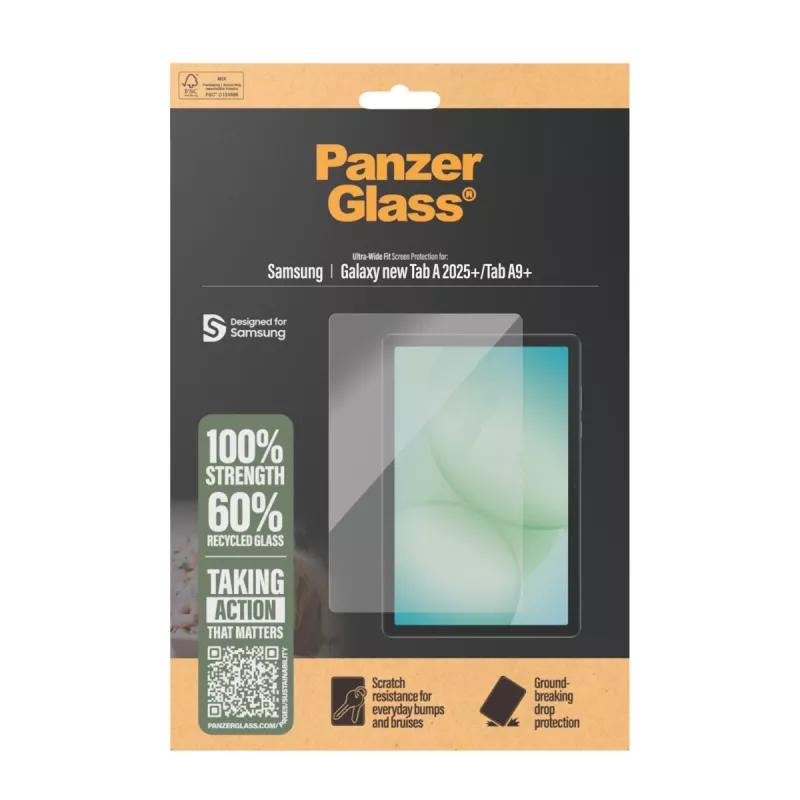 Protector de pantalla templado PanzerGlass para Samsung Galaxy Tab A11+ / Tab A9+ — Ultra-Wide Fit, PET, transparente