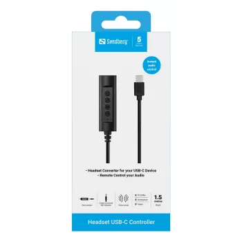 Sandberg Headset USB-C Controller, 1,5 m, mando, 25 g, negro