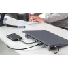 Dock/Hub USB-C Manhattan con lector de tarjetas y MST, conexiones (x7): Ethernet, HDMI (x2 4K@60Hz), USB-A (x3) y USB-C, con Power Delivery (PD) 100 W – requiere cargador USB-C externo (no incluido). Alimentado por USB (no requiere fuente de alimentación externa) cuando no se utiliza PD