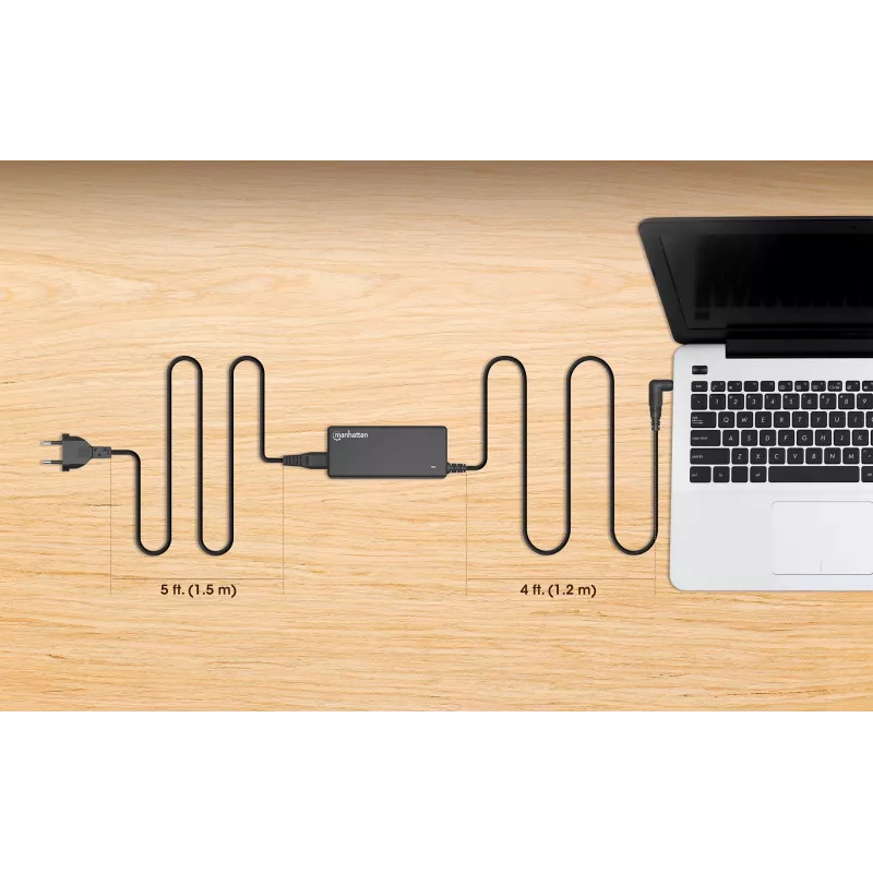 Fuente de alimentación universal para portátil/notebook Manhattan UE, 65 W, automática con 9 puntas de conector, compatible con la mayoría de portátiles, ideal como fuente de alimentación de repuesto, cable de red UE, compatible con, entre otros: Acer, Asus, Dell, Fujitsu, HP, Lenovo, Samsung, Toshiba y más