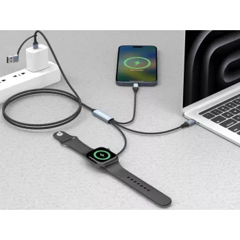 Cable de carga de viaje 3 en 1 Sandberg 100W, 1,2 m, USB A/USB C, negro