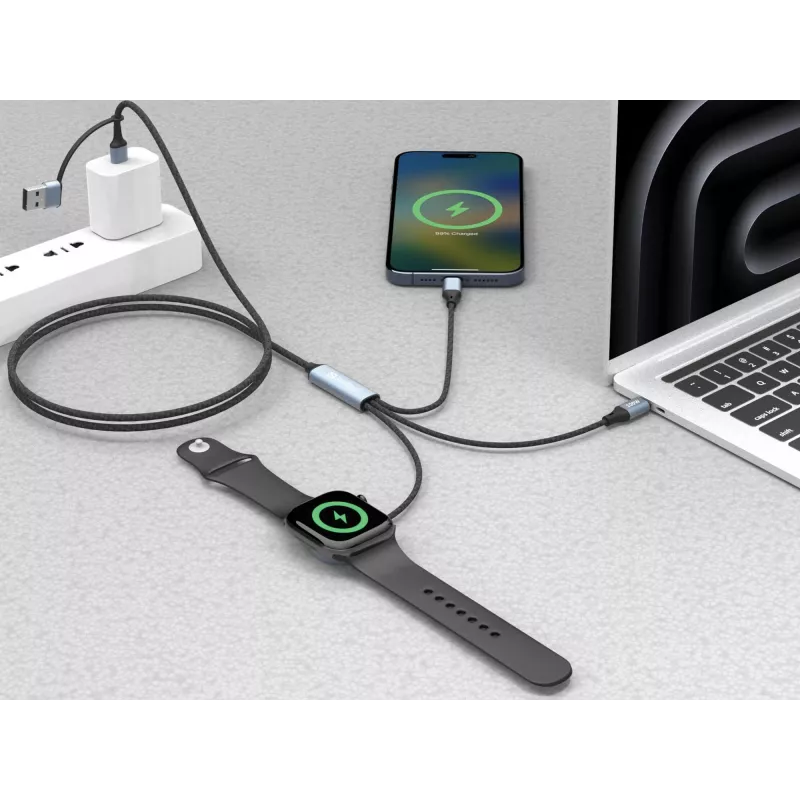 Cable de carga de viaje 3 en 1 Sandberg 100W, 1,2 m, USB A/USB C, negro