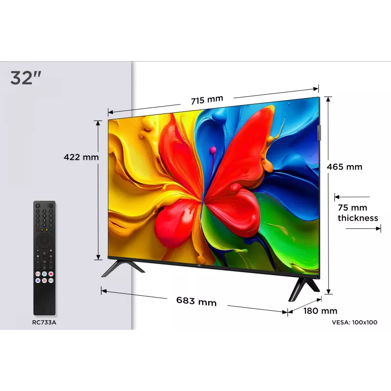TV TCL 32V4C QLED 32 pulgadas (81,3 cm) HD 1366×768 Wi‑Fi Ethernet negro