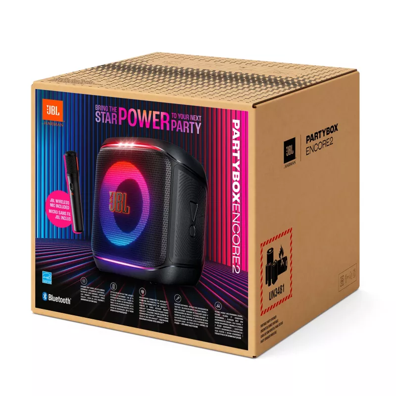 Altavoz portátil mono JBL Encore 2 negro — 100 W, resistente a salpicaduras, Bluetooth y cable