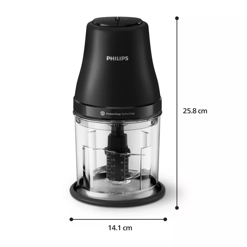 Picadora eléctrica Philips HR1501/00 1 L 450 W negra 5000 rpm recipiente de plástico cuchilla de acero inoxidable 220-240V 50-60Hz