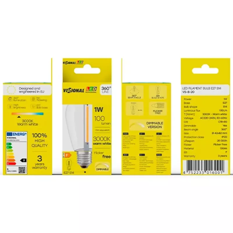 Lámpara LED VISIONAL VS-B-20 1W 100 lm 3000K, clase de eficiencia energética F