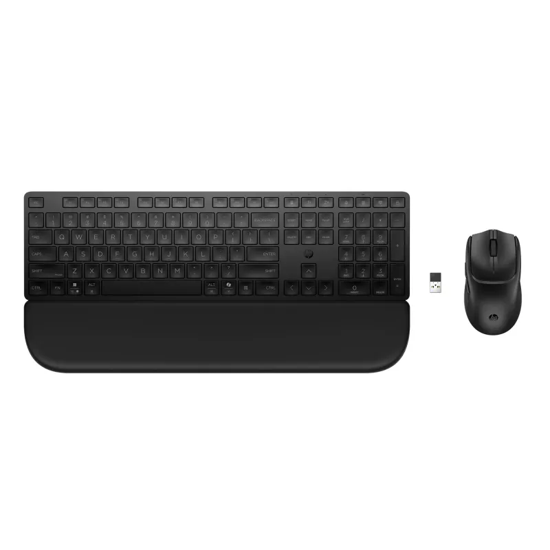 Conjunto de teclado y ratón HP Multi-Device USB/Bluetooth PR585C con reposamuñecas, negro, ratón incluido