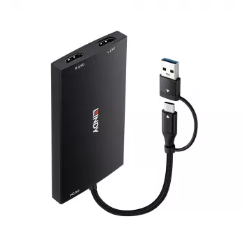 Adaptador de cable de vídeo Lindy 43430 0,11 m USB Type-C 2 x HDMI Negro