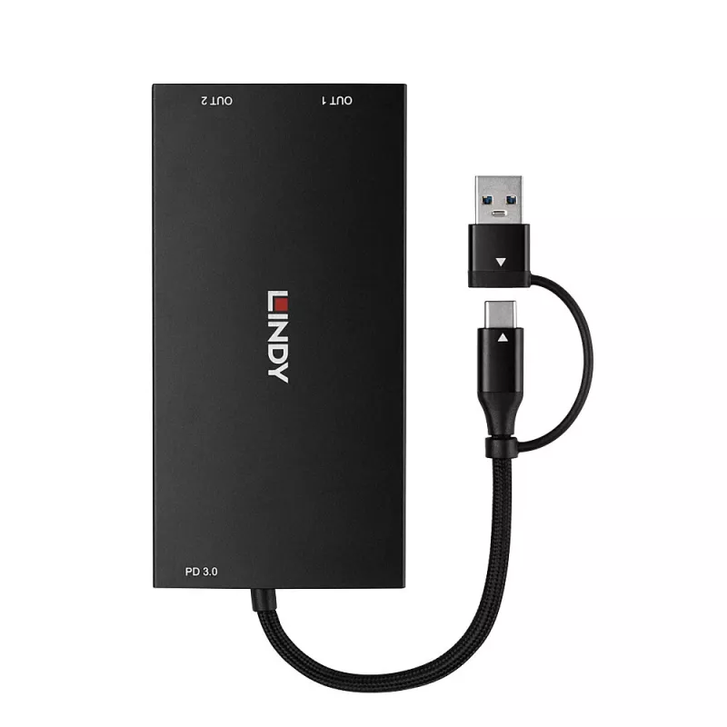 Adaptador de cable de vídeo Lindy 43430 0,11 m USB Type-C 2 x HDMI Negro