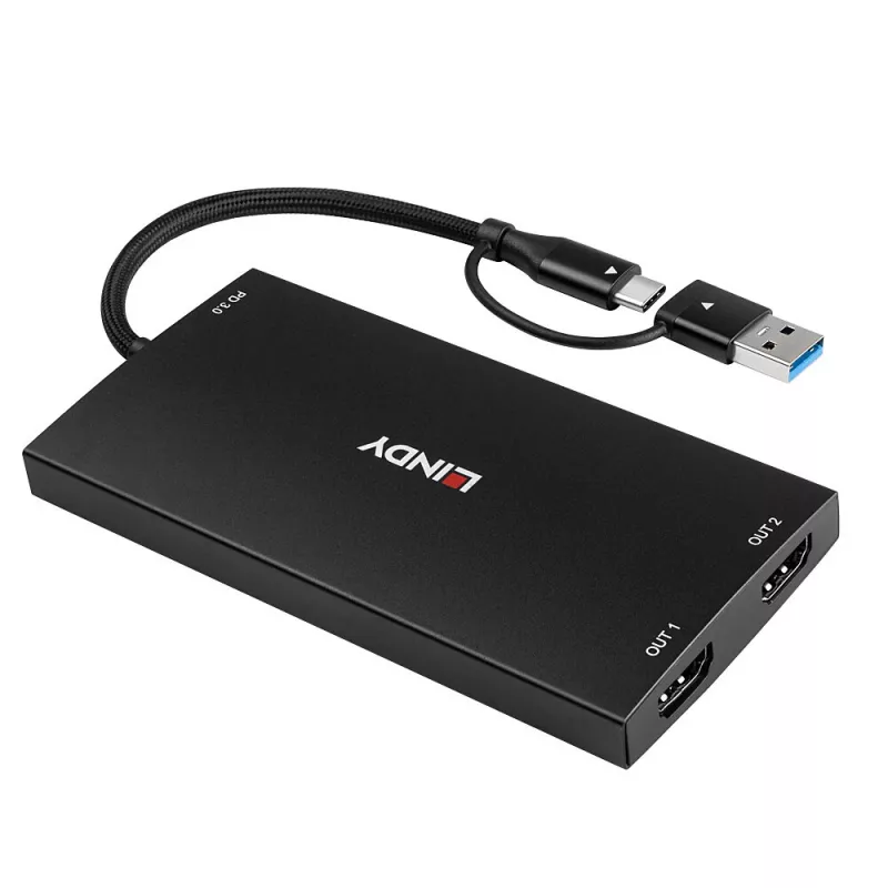 Adaptador de cable de vídeo Lindy 43430 0,11 m USB Type-C 2 x HDMI Negro