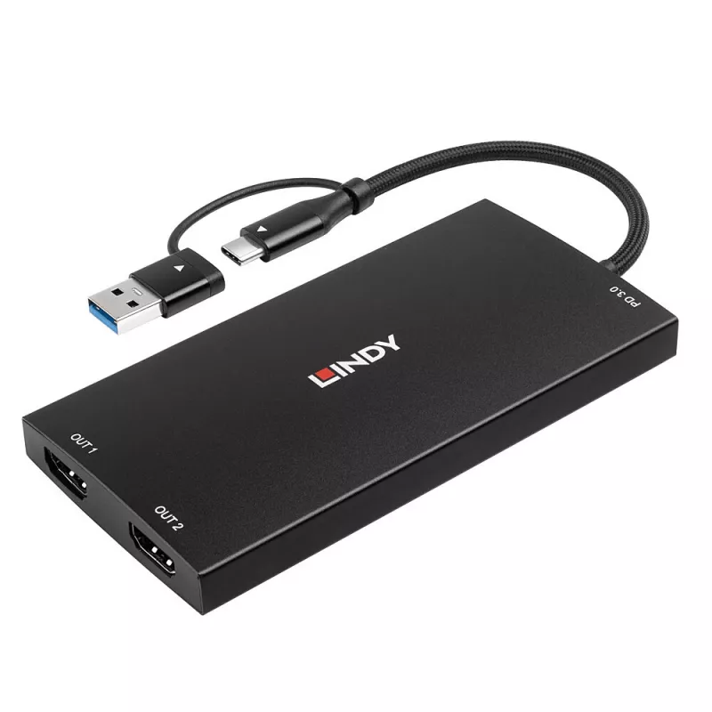 Adaptador de cable de vídeo Lindy 43430 0,11 m USB Type-C 2 x HDMI Negro
