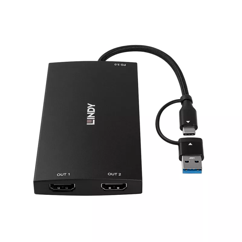 Adaptador de cable de vídeo Lindy 43430 0,11 m USB Type-C 2 x HDMI Negro