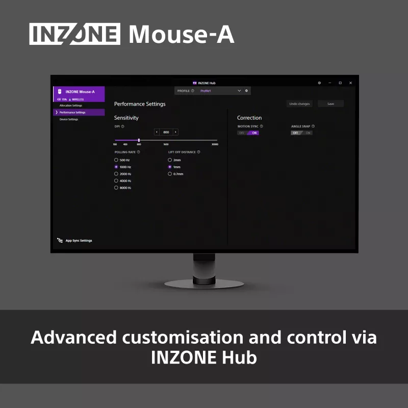 Ratón gaming inalámbrico Sony INZONE Para diestros RF Óptico 30000 DPI, 70G de aceleración, desplazamiento por rueda