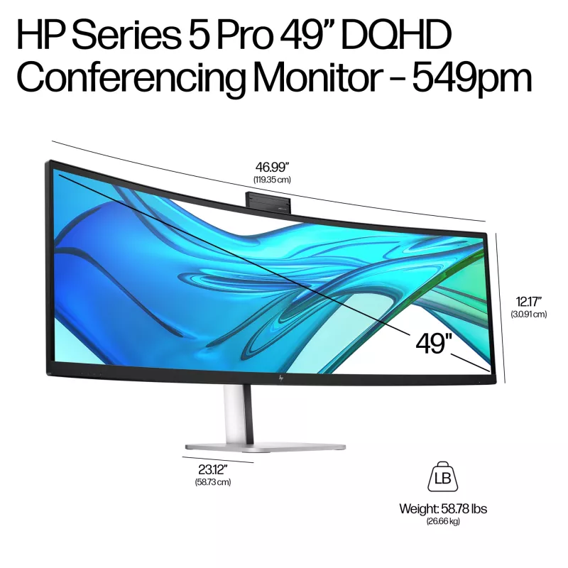 Monitor de conferencia HP Series 5 Pro 49 inch DQHD - 549pm, 124,5 cm (49 inch), 5120 x 1440 píxeles, Dual QHD, LCD, 5 ms, Negro