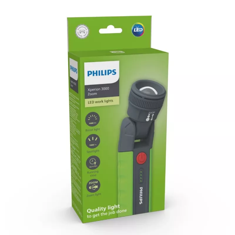 Philips Xperion 3000 LUMX30ZOOMX1 Zoom, LED, 1000 lm, 1000 lm, verde, gris, pila, 9 h