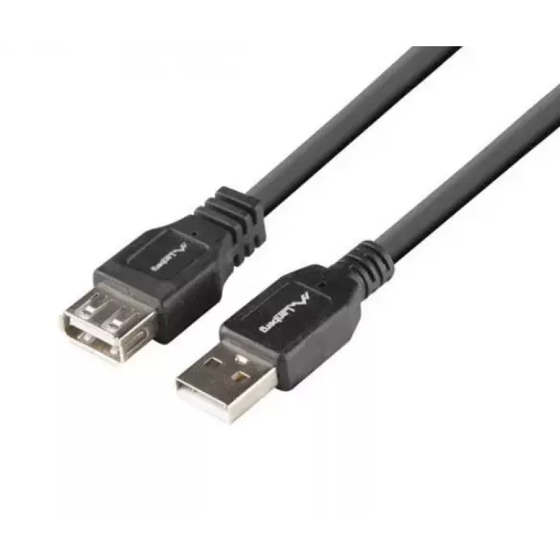 Cable LANBERG USB-A a USB-A 2.0, conector macho a conector hembra, 1,8 m, negro