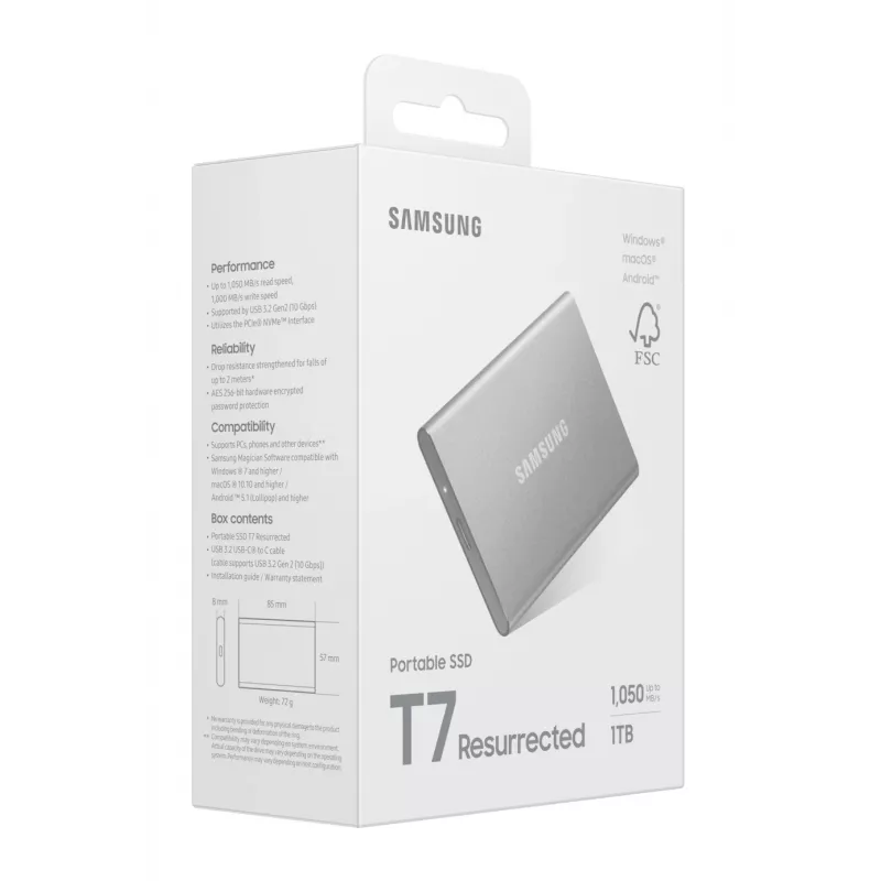 Unidad de estado sólido externa Samsung MU-PD1T0G/WW 1 TB USB Type-C 3.2 Gen 2 (3.1 Gen 2) plata