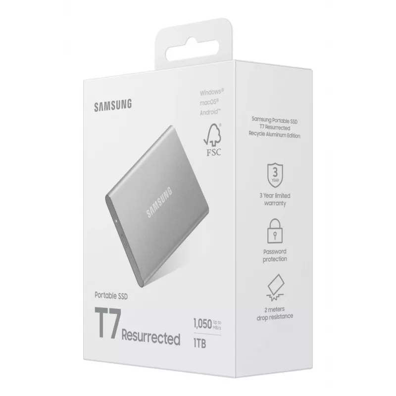 Unidad de estado sólido externa Samsung MU-PD1T0G/WW 1 TB USB Type-C 3.2 Gen 2 (3.1 Gen 2) plata